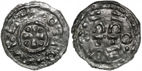 Germany. Swabia. Esslingen. Otto I - Otto III 936 - 1002. AR Denar (19mm, 0.98g). OTTO •SI⸪C+ PIVS REX, cross with pellet in each angle / OTTO, cross ...