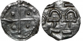 Germany. Swabia. Esslingen. Otto I - Otto III 936 - 1002. AR Obol (14mm, 0.67g). Cross with pellet in each angle / OTTO, cross written IIC ⊓ and IIC S...