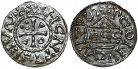 Germany. Duchy of Bavaria. Heinrich IV (II) 1002-1009. AR Denar (20mm, 1.11g). Regensburg mint; moneyer Macco. +IHCNTPCCIVSX, cross with three pellets...