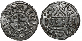 Germany. Duchy of Bavaria. Heinrich IV (II) 1002-1009. AR Denar (20.5mm, 1.11g). Regensburg mint; moneyer Nиn. +HCNTPCCIVS+, cross with three pellets ...