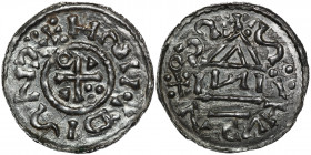 Germany. Duchy of Bavaria. Heinrich IV (II) 1002-1009. AR Denar (19mm, 1.12g). Regensburg mint; moneyer Iиi. +IISHCNSID, cross with three pellets in o...