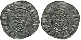 The Netherlands. Groningen. Wilhelm and Heinrich III/IV 1054-1076. AR Denar (19mm, 0.72g). +NRV[EC]IRHSV, crowned bust facing / +[E]HIRIVBSNV, bear he...