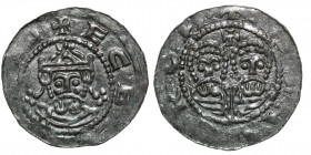 The Netherlands. Friesland. Ekbert II 1068-1077. AR Denar (17.5mm, 0.62g). Stavoren mint. +ECB[ERT__], crowned bearded bust facing / +[__]AVEROИ, two ...