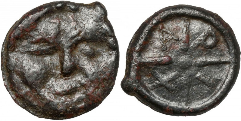Greece, Olbia, AE29 - Facing gorgoneion - Rare! Obverse:&nbsp;Facing gorgoneion....