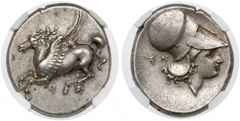 Greece, Korinth, AR Stater (375-300 BC) Obverse: Pegasus flying left, koppa belo...