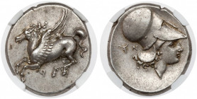 Greece, Korinth, AR Stater (375-300 BC) Obverse: Pegasus flying left, koppa below. Reverse: Head of Athena left, wearing Corinthian helmet with neck g...