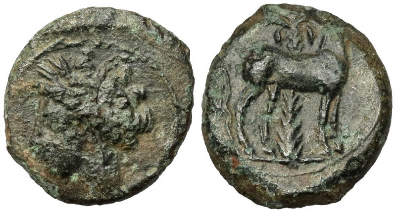 Greece, Carthage (400-350 BC) AE16 Awers: Popiersie Tanit z naszyjnikiem, w lewo...