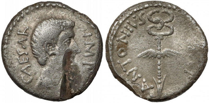 Roman Republic, Octavian (40-39 BC) AR Denarius - military mint in Gaul Obverse:...