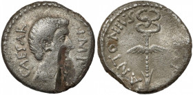 Roman Republic, Octavian (40-39 BC) AR Denarius - military mint in Gaul Obverse: CAESAR IMP Bare head of Octavian to right. Revers: ANTONIVS IMP Winge...