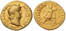 Nero (54-68 AD) AV Aureus - Rare! Obverse: NERO CAESAR AVGVSTVS Laureate head right.
 Reverse: IVPITER CVSTOS Jupiter&nbsp;seated left on throne, hol...