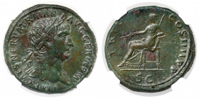 Traian (98-117 AD) AE Sestertius - Beautiful! Obverse: IMP CAES NERVA TRAIAN AVG GERM P M Laureate bust, right.&nbsp; Reverse: TR POT COS IIII P P / S...