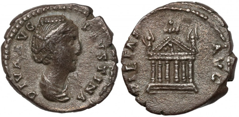 Faustina I (138-141 AD) AR Posthumous Denarius - Temple Dobra prezencja w starej...