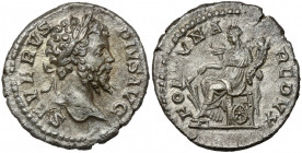 Septimius Severus (193-211 AD) AR Denarius Dobry, ostry relief, niestety słaba powierzchnia i miejscowe pęknięcie krążka.&nbsp; Awers: Głowa cesarza w...