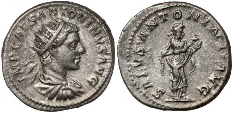 Elagabalus (218-222 AD) AR Antoninian Awers: Popiersie cesarza w koronie promien...