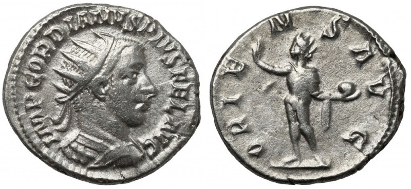 Gordian III (238-244 AD) AR Antoninian Awers: Popiersie cesarza w koronie promie...