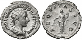 Gordian III (238-244 AD) AR Antoninian, Antioch Awers: Popiersie cesarza w koronie promienistej, zbroi i paludamentum w prawo, w otoku legenda IMP CAE...