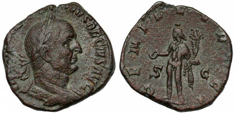 Traian Decius (249-251 AD) AE Sestertius Awers: Popiersie cesarza w wieńcu lauro...