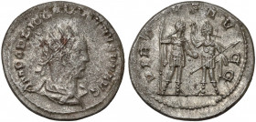 Gallienus (258-268 AD) Antoninian Płytko bity szczególnie awers, ale dobra powierzchnia z zachowanym w dużej mierze połyskiem menniczym. Awers: Popier...