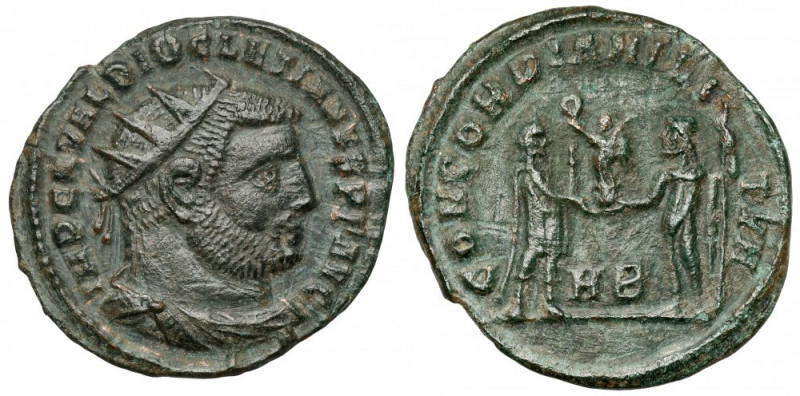 Diocletian (284-305 AD) Antoninian, Heraclea Awers: Popiersie cesarza w koronie ...