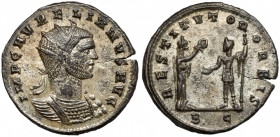 Aurelian (270-275) Antoninian, Cyzicus Obverse: IMP C AVRELIANVS AVG
 Radiate, cuirassed bust right. Reverse: RESTITVTOR ORBIS / BC Female figure sta...