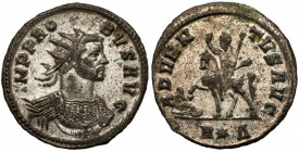 Probus (276-282) Antoninian, Rome Obverse: IMP PRO-BVS AVG
 Radiate, cuirassed bust right. Reverse: ADVENTVS AVG / R*Δ Emperor on horse riding left, ...