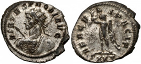 Probus (276-282) Antoninian, Ticinum Obverse: VIRTVS PROBI AVG
 Radiate, heroically nude bust left, holding spear and aegis, seen from rear; wide wre...