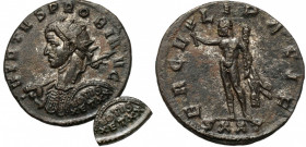 Probus (276-282) Antoninian, Ticinum - ex. Philippe Gysen Obverse: VIRTVS PROBI AVG
 Radiate, cuirassed bust left, holding spear and shield (VOTIS X ...