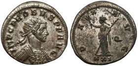 Probus (276-282) Antoninian, Siscia Obverse: IMP C PROBVS P F AVG
 Radiate, cuirassed bust right.
 Reverse: PAX AVG / Q / XXI Pax standing left, hol...