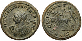 Probus (276-282) Antoninian, Siscia Obverse: IMP C M AVR PROBVS P AVG
 Radiate, cuirassed bust left, holding spear and shield.
 Reverse: SOLI INVICT...