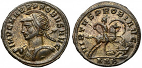 Probus (276-282) Antoninian, Serdica Obverse: IMP C M AVR PROBVS AVG
 Radiate, cuirassed and helmeted bust left, holding spear and shield.
 Reverse:...