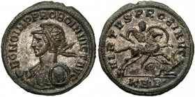 Probus (276-282) Antoninian, Serdica - BONO IMP Obverse: BONO IMP PROBO INVICT AVG
 Radiate, cuirassed and helmeted bust left, holding spear and Parm...