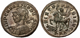 Probus (276-282) Antoninian, Serdica Obverse: IMP C M AVR PROBVS AVG
 Radiate, cuirassed and helmeted bust left, holding spear and shield.
 Reverse:...