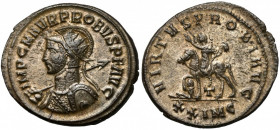 Probus (276-282 n.e.) Antoninian, Cyzicus Obverse: IMP C M AVR PROBVS P F AVG
 Radiate, cuirassed and helmeted bust left, holding spear and shield. R...