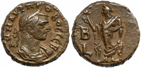 Aleksandria, Probus (276-282 n.e.) Tetradrachma bilonowa Obverse: A K M AYP ΠPOBOC CЄB
 Laureate and cuirassed bust to right. Reverse:&nbsp; LB - dat...