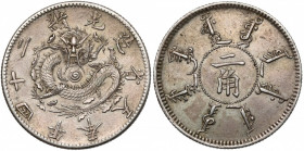 China, Fengtien, 2 jiao year 24 (1898) Ryska. Srebro, średnica 23,7 mm, waga 5,31 g.&nbsp; 
Grade: XF/XF+ 

WORLD COINS - ASIA CHINA