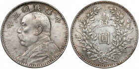 Republic of China, Shikai, Yuan / Dollar year 3 (1914) Srebro, średnica 38,8 mm, waga 26,85 g.&nbsp; 
Grade: XF 

WORLD COINS - ASIA CHINA
