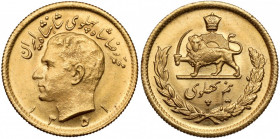 Iran, Mohammad Reza Pahlavi, 1/2 pahlavi 1972 Złoto, średnica 19,5 mm, waga 4,07 g.

Grade: UNC/AU 

WORLD COINS - ASIA IRAN