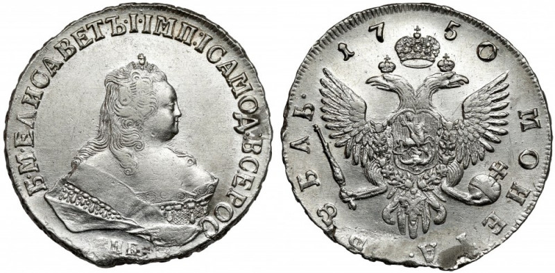 Russia, Elizabeth, Ruble 1750 СПБ, Petersburg - rare Piękny rubel z menniczym po...