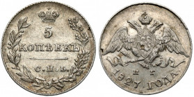 Russia, Nicholas I, 5 kopecks 1827 НГ, Petersburg Ładne. 
Reference: Bitkin 134
Grade: XF 

EUROPE WORLD COINS - RUSSIA RUSSLAND