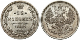 Russia, Alexander II, 15 kopecks 1862 МИ, Petersburg Reference: Bitkin 187
Grade: XF/XF+ 

EUROPE WORLD COINS - RUSSIA RUSSLAND