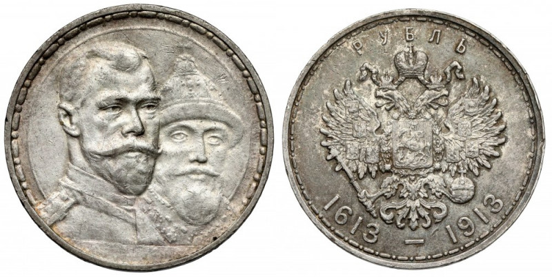 Russia, Nicholas II, Ruble 1913 - 300 Years of the House of Romanov Rubel wybity...