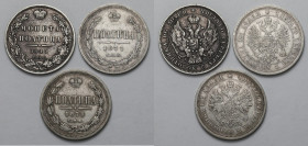 Russia, Nicholas I and Alexander II, Poltina 1845-1878, lot (3pcs) 1854 ze słabą, korozyjną powierzchnią. 

Grade: VF 

EUROPE WORLD COINS - RUSSI...