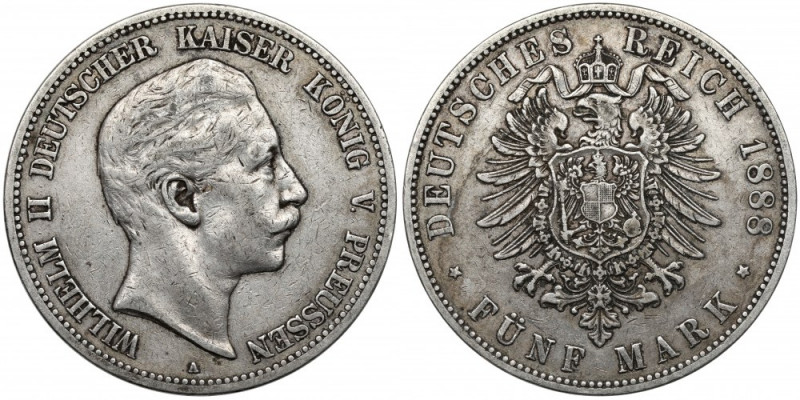 Preussen, 5 Mark 1888-A, Berlin
Prusy, 5 marek 1888-A, Berlin - rzadkie Rzadki ...