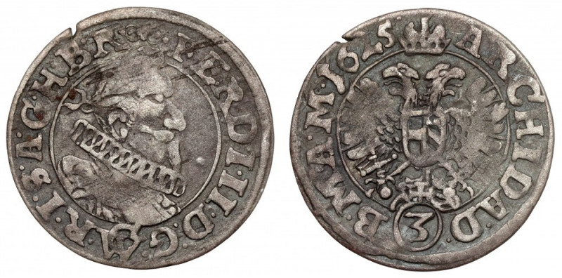 Bohemia, Ferdinand II, 3 kreuzer 1625, Brno Waga 1.66 g. 
Grade: VF 

EUROPE ...