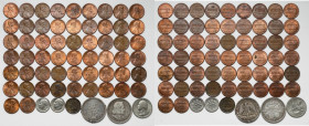 A set of US small coins and 1 piece from Mexico W zestawie dwie monety srebrne, okolicznościowa 1/2 dolara Expo 1492 i meksykańska 1879 (zniszczona).&...