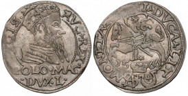 Zygmunt II August, Grosz na stopę polską 1566, Tykocin - JASTRZĘBIEC (R5) Pierwszy typ pierwszego rocznika groszy tykocińskich. Charakteryzujący się o...