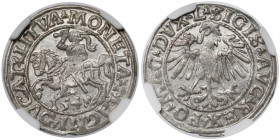 Zygmunt II August, Półgrosz Wilno 1548 - rzymska - piękny Mennicza sztuka, co potwierdza wysoka nota NGC MS64.&nbsp; Rzadsza odmiana - rzymska cyfra 1...