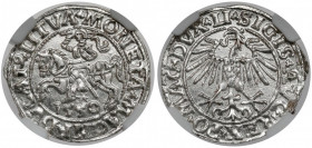 Zygmunt II August, Półgrosz Wilno 1550 - PIĘKNY Świetny półgrosz. W pełni menniczy, z wyraźnym lustrem tła. Znakomita nota MS66 (w NGC tylko jedna mon...