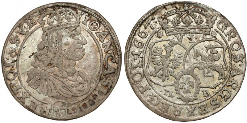 Jan II Kazimierz, Szóstak Bydgoszcz 1667 TLB Bardzo ładny, w patynie dawnego zbi...