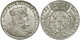 August III Sas, Ort Lipsk 1755 EC - duża głowa - rzadka Pięknej prezencji ort. Rzadki dla tego rocznika typ portretu - z dużą głową króla (masywną), l...
